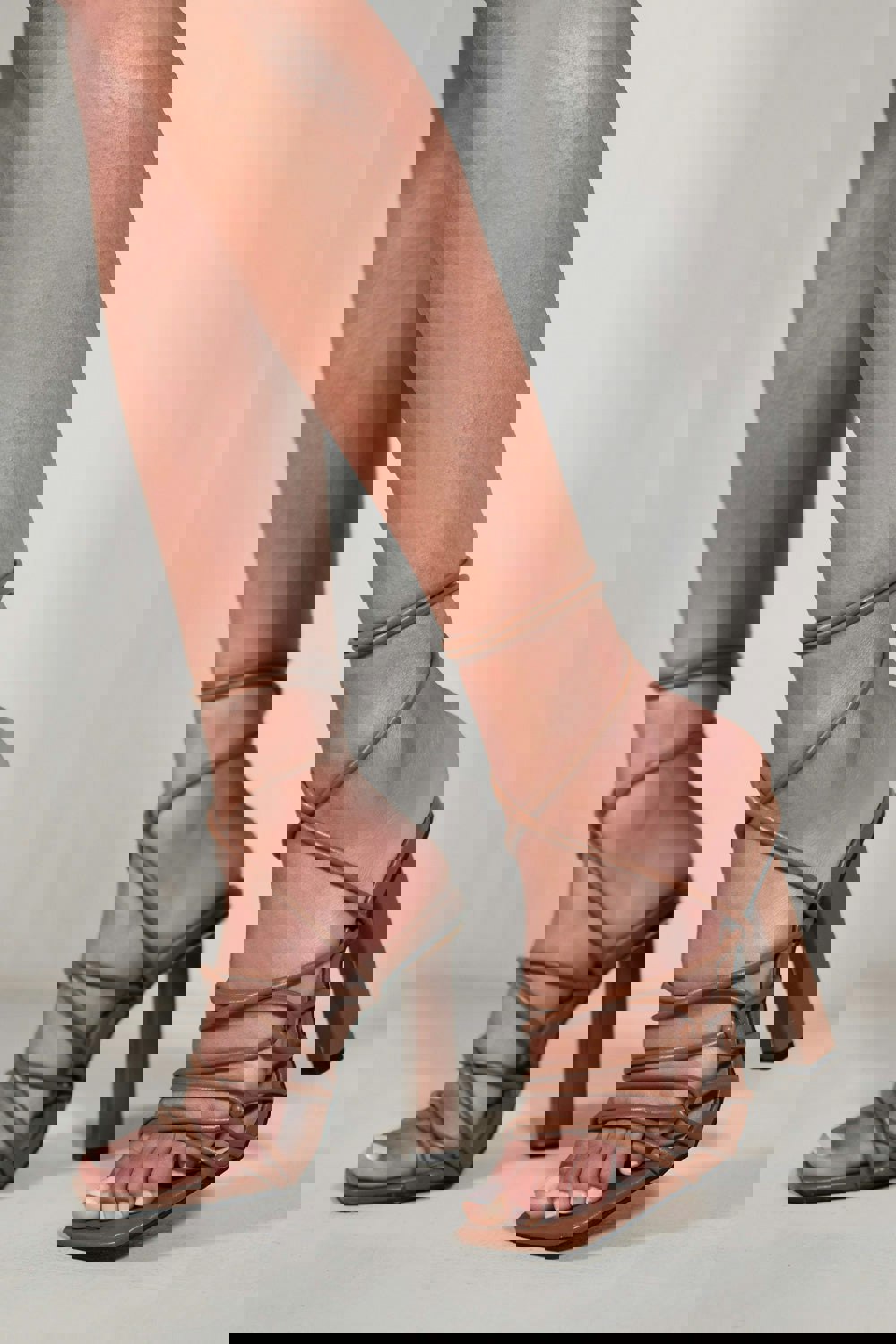 Where's That From Emilia High Heels With a Tie Leg and Cross Over Strap Detail in Chocolate Brown Faux Leather
