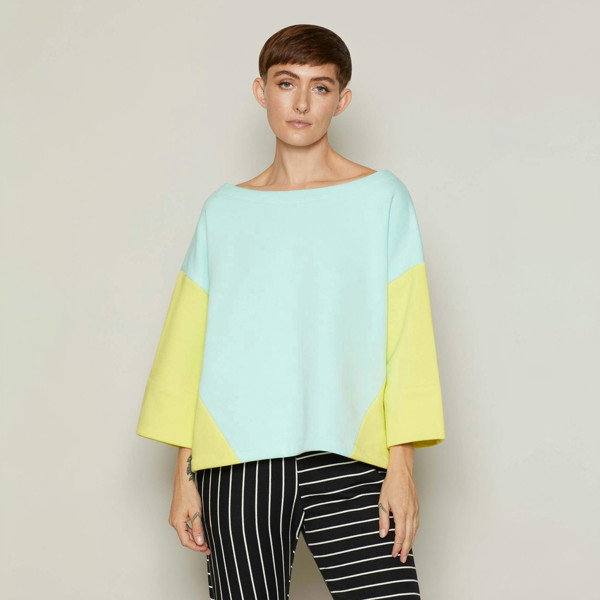 Bo Carter Debbie Organic Fleece Oversized Top - Mint & Yellow