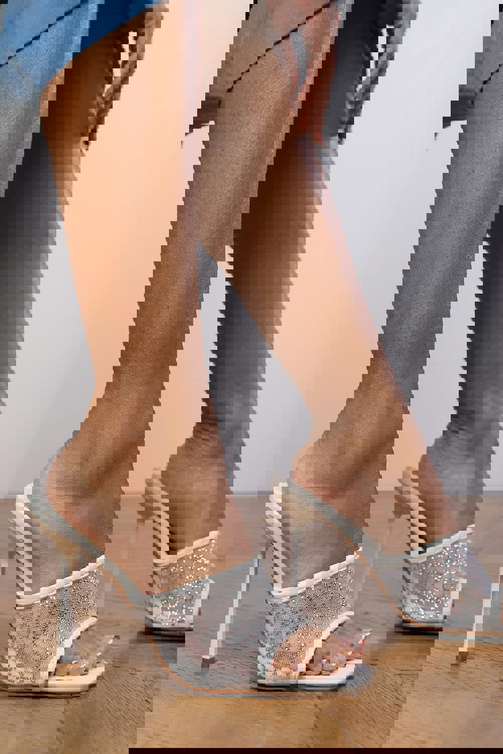 Where's That From Savannah Diamante Mesh Peep Toe Mules in White