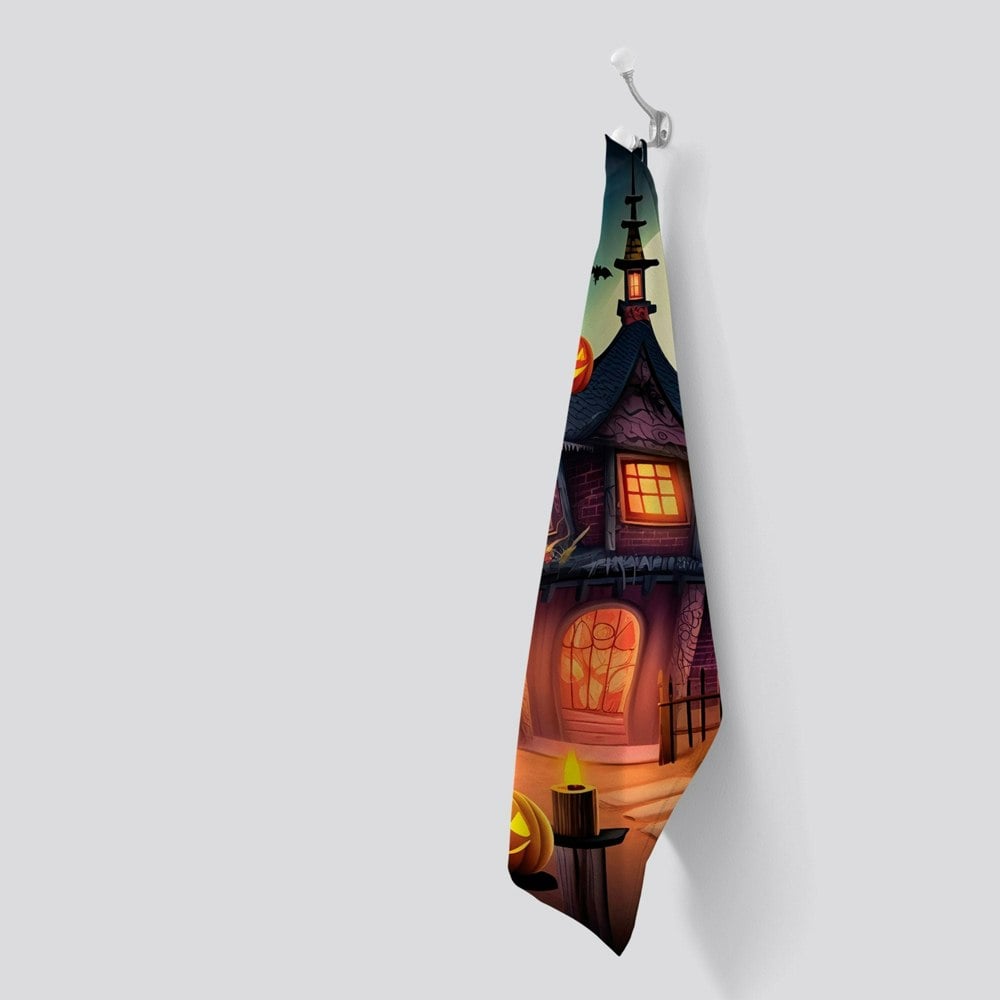 Warren Reed Spooky Halloween House Tea Towel