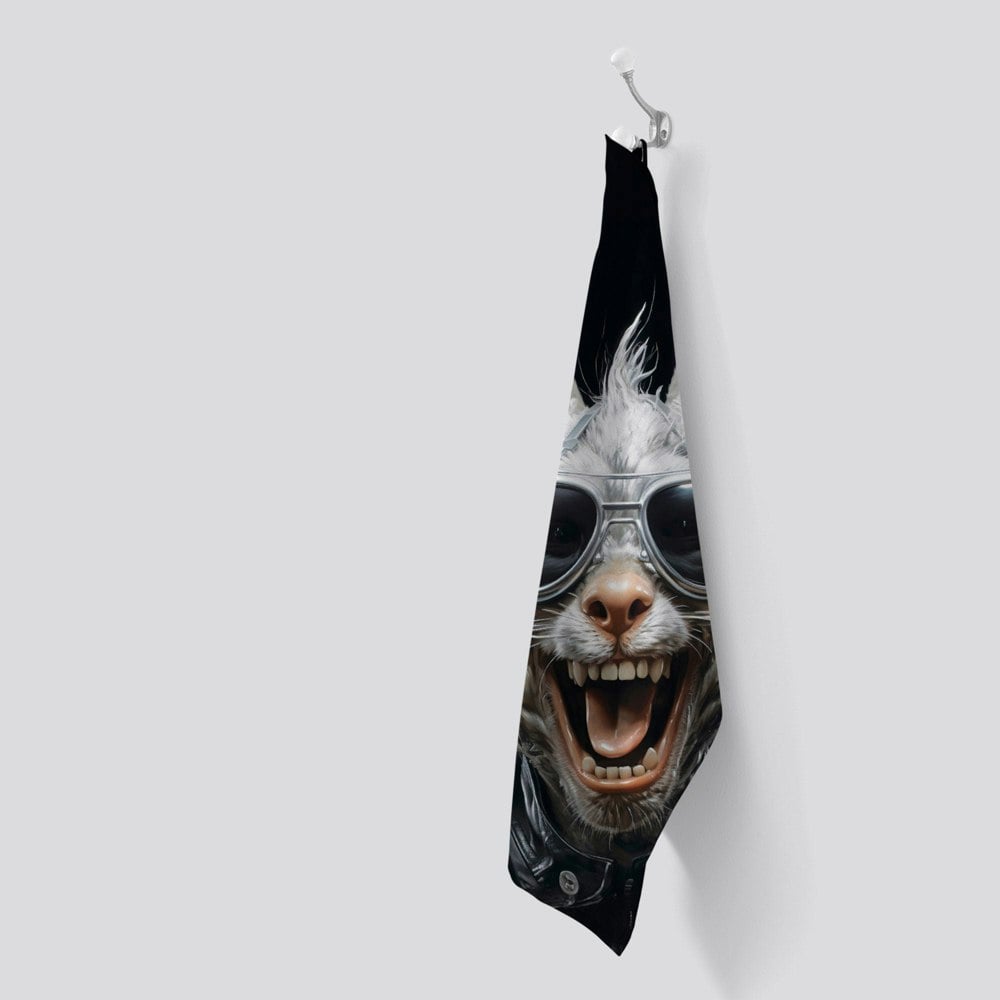 Warren Reed Funky Rabbit Face With Glasses Tea Towel