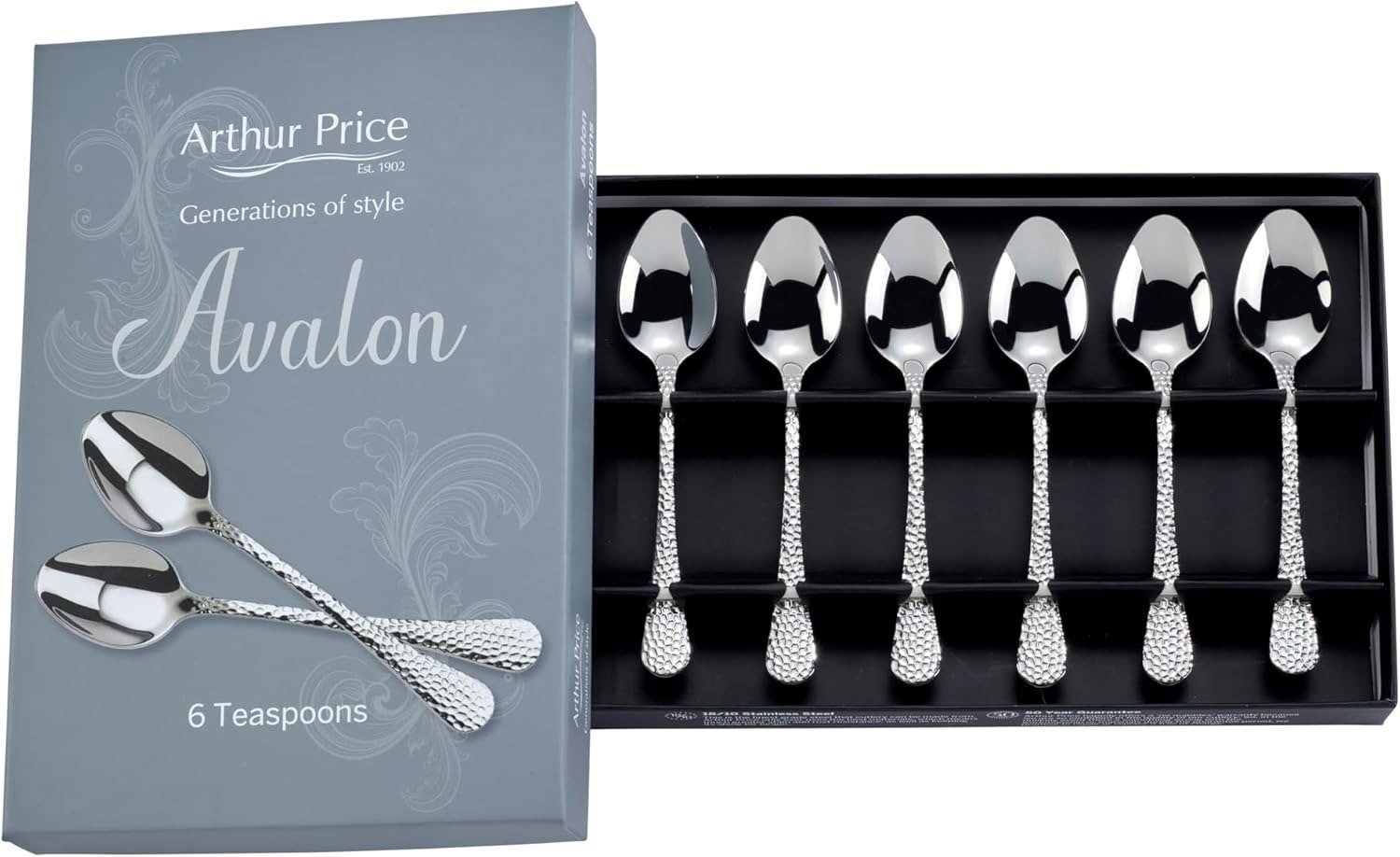 Arthur Price 'Avalon' Stainless Steel Gift Boxed Cutlery Set Of 6 Tea Spoons