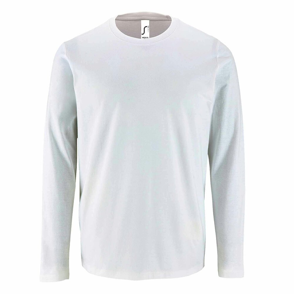 SOLS Mens Imperial Long Sleeve T-Shirt - White - White - 85% Cotton/15% Viscose