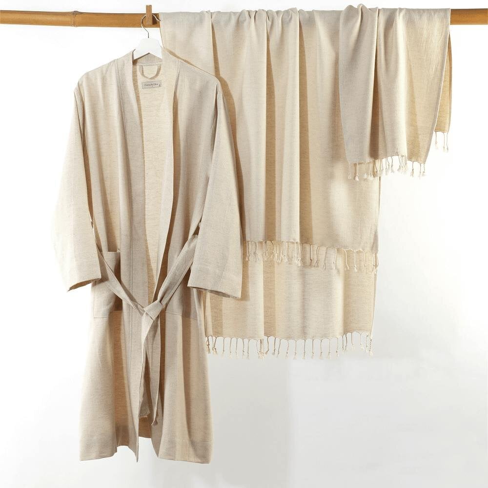 Cotton and Olive Knidos Cotton Hammam Bath Sheet, Natural | SECONDS