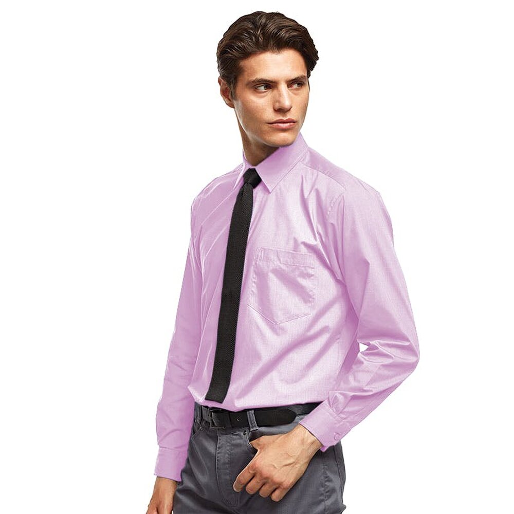 Premier Mens Premier Poplin Long-Sleeved Formal Shirt - Pink