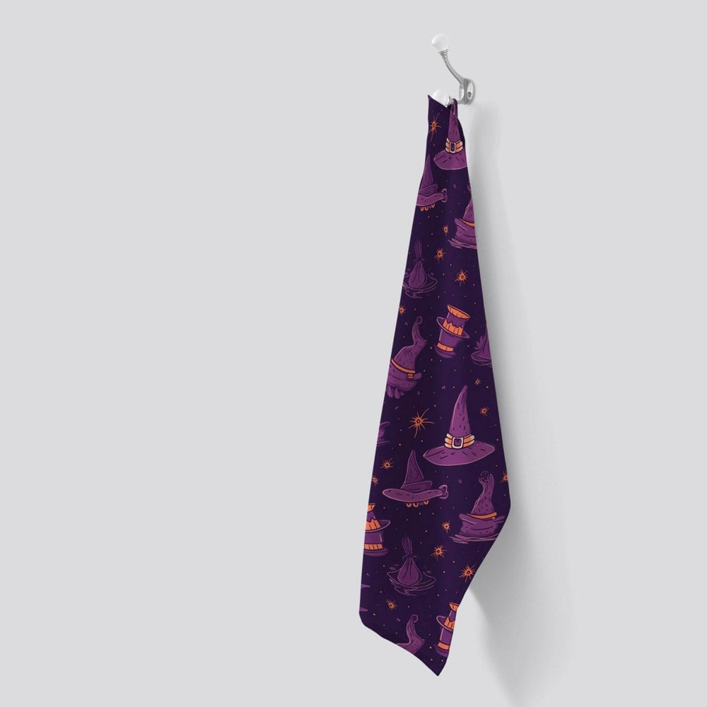 Warren Reed Witch Hats And Broomsticks Tea Towel