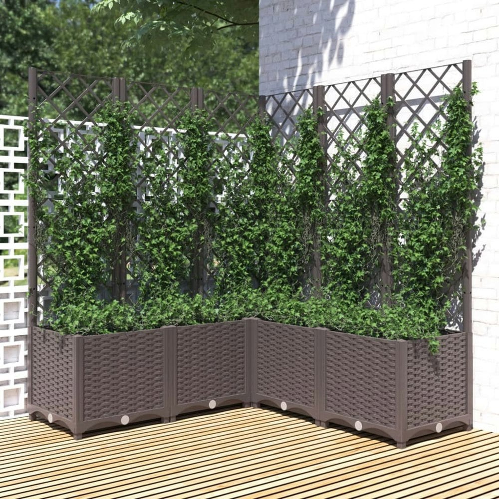 Berkfield Garden Planter with Trellis Brown 120x120x136 cm PP