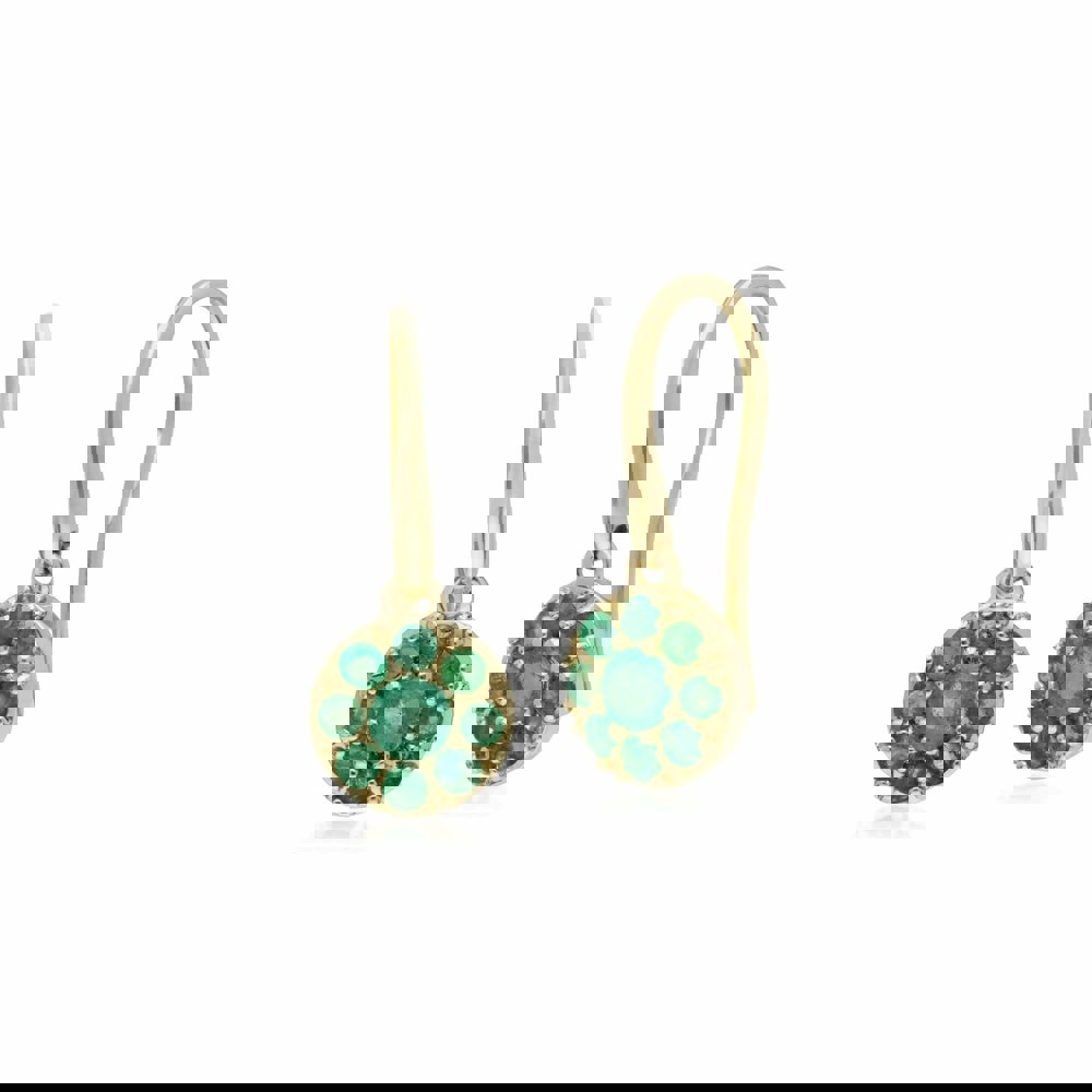 135E1573039 Classic Emerald Cluster Hook Drop Earrings in 9ct Yellow Gold 1