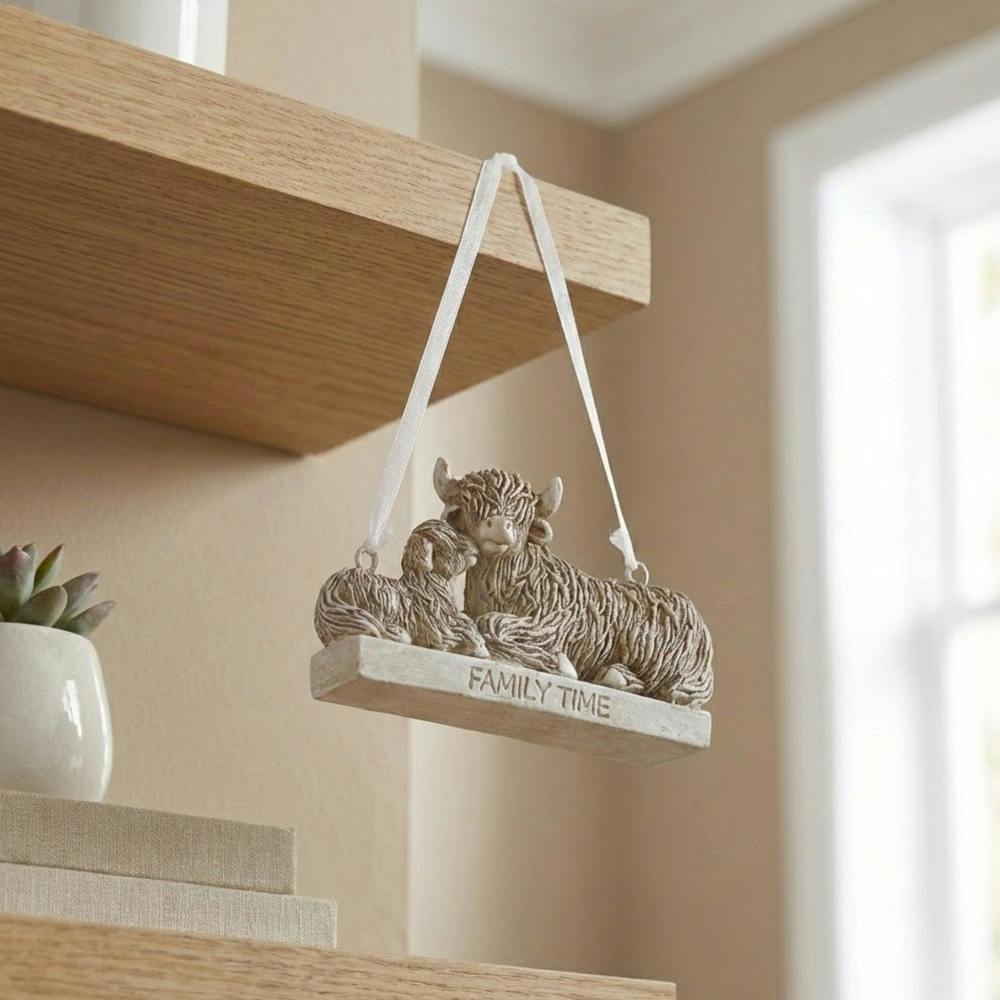 Garden Greatness Hanging Highland Cow Family Time Decor