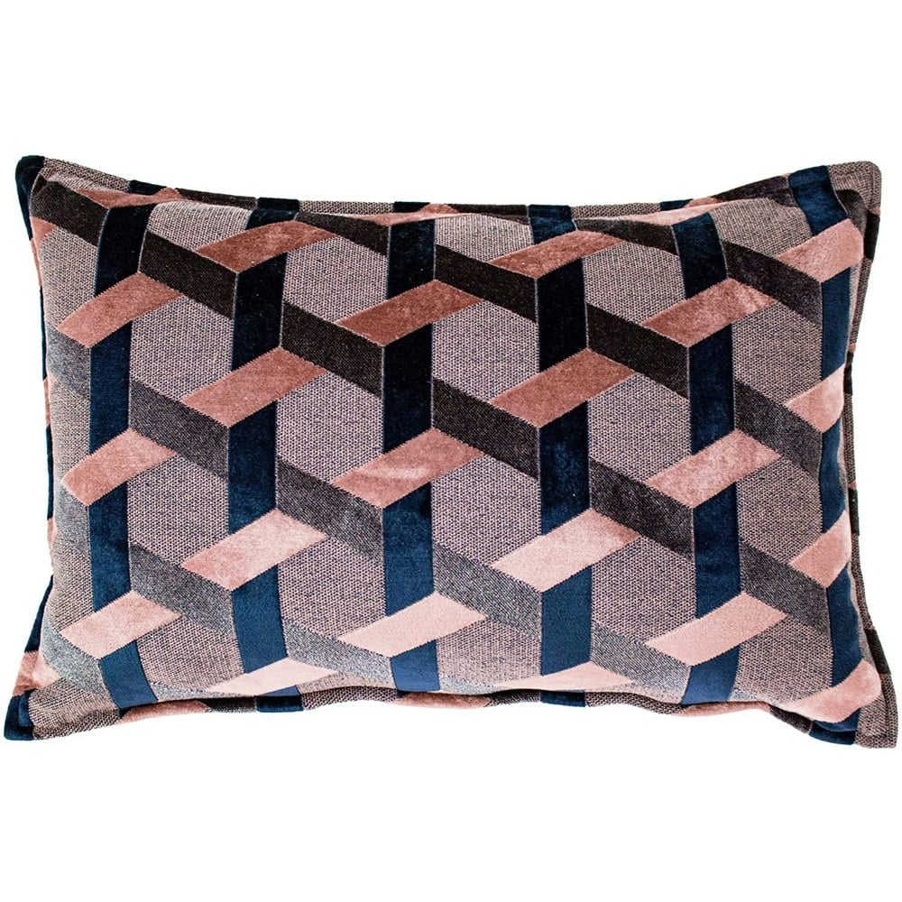 Paoletti Delano Lattice Cushion Cover - Blush Pink/Navy