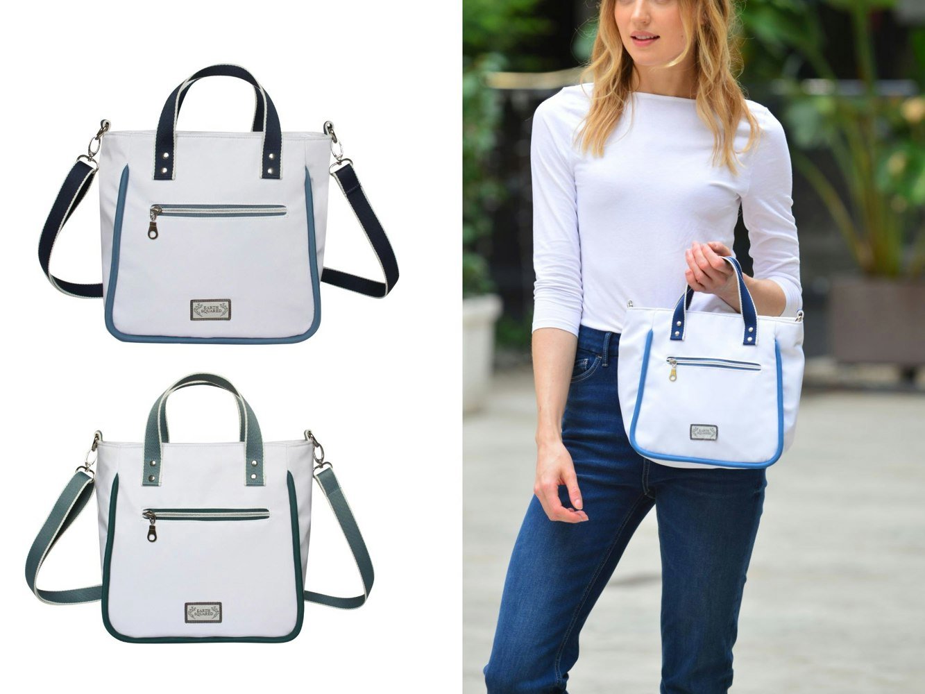 Earth Squared Voyage Convertible Crossbody White Piped Shoulder Bag