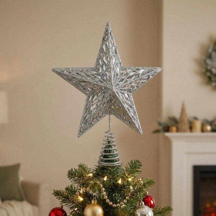 Garden Greatness Sparkling Silver Glitter Star Tree Topper