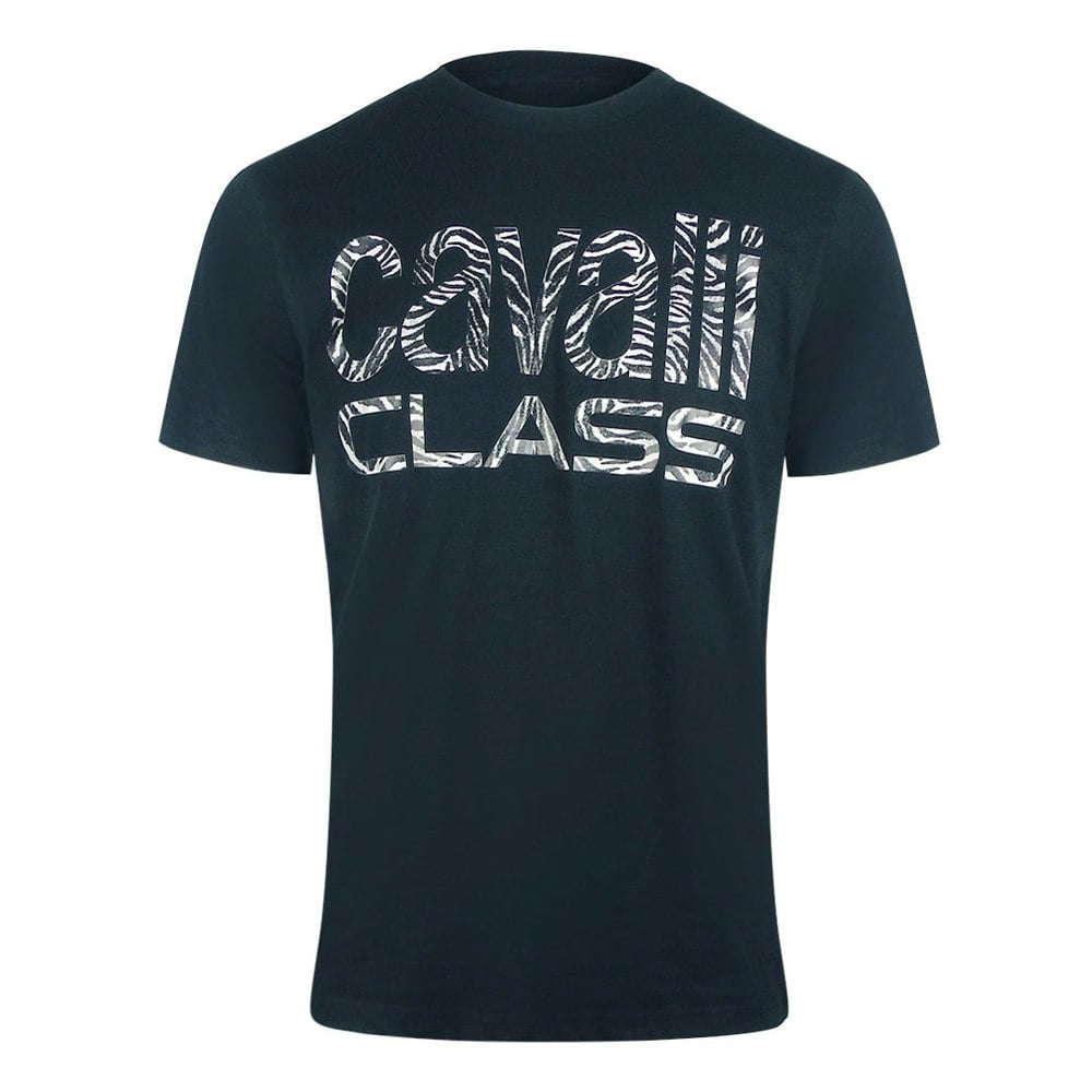 Cavalli Class Bold Zebra Print Navy Blue T-Shirt