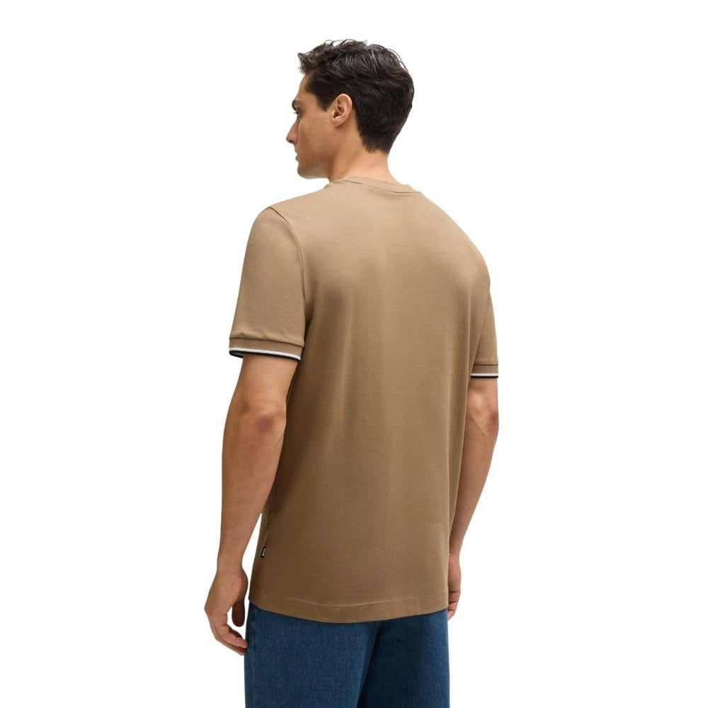 Boss Mens Signature Stripe Cuffed T-Shirt - Beige