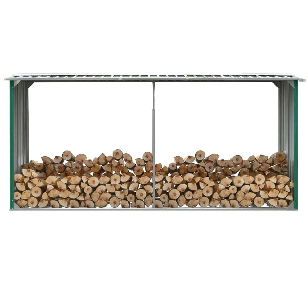 Berkfield Garden Log Storage Shed Galvanised Steel 330x92x153 cm Green