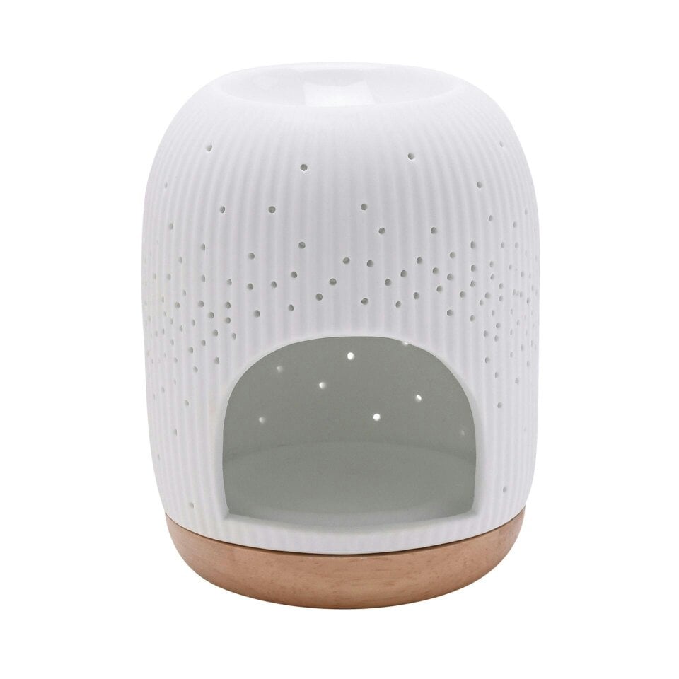 Hestia White Ringed Ceramic Wax Melt Burner With Pin Hole Detail
