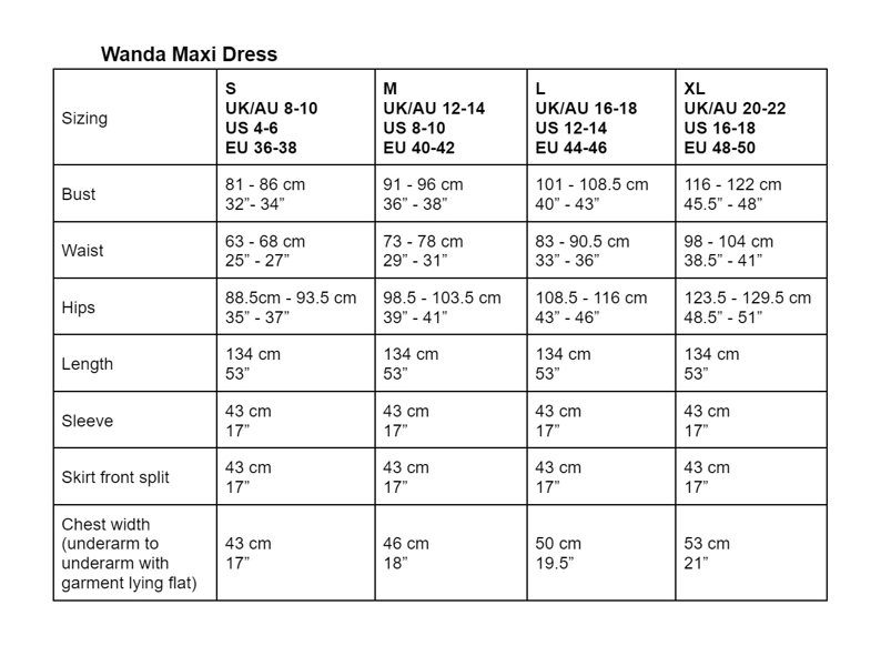 Antonia York Size Chart