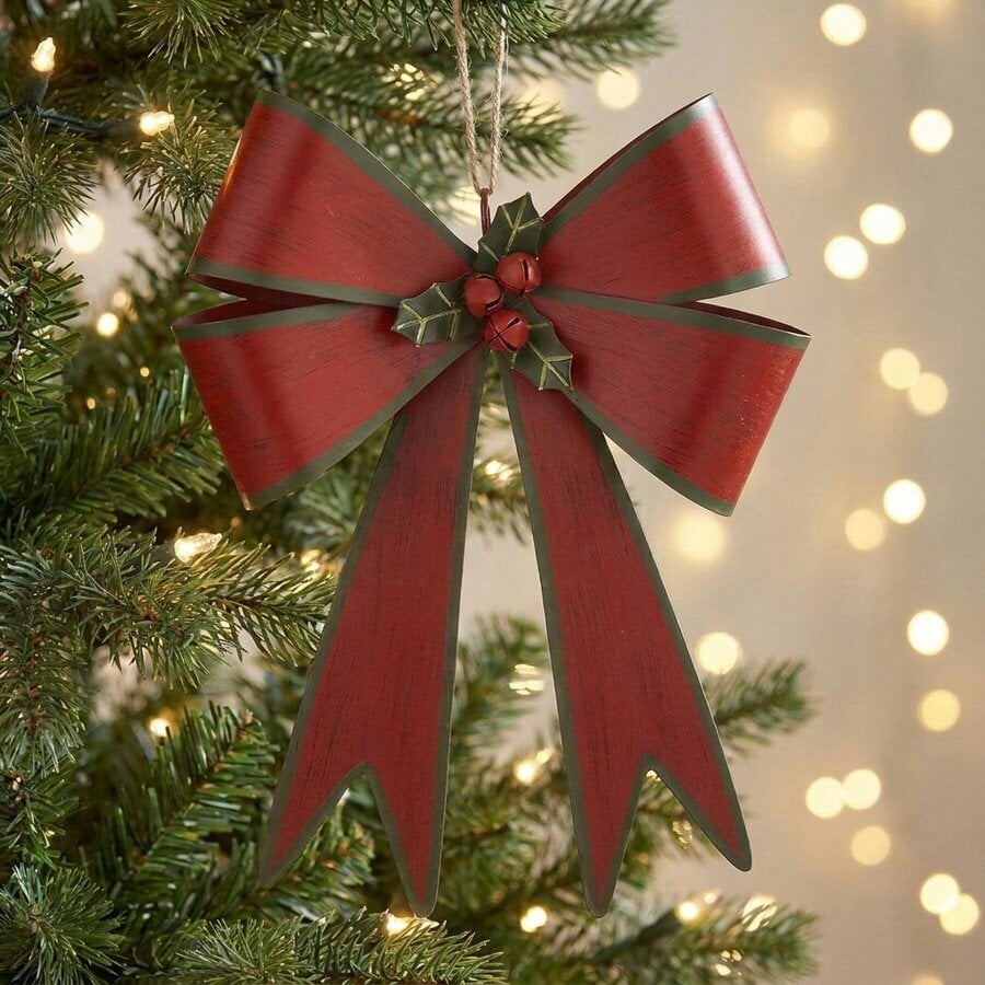 Garden Greatness Traditional Red and Green Bell Bow Hanging