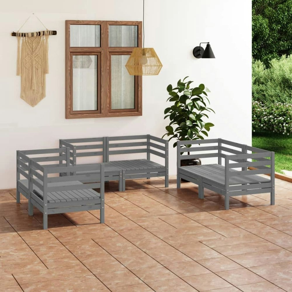 Berkfield 6 Piece Garden Lounge Set Grey Solid Pinewood