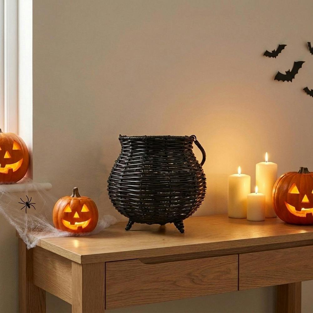 Garden Greatness Wicker-Effect Light-Up Halloween Cauldron