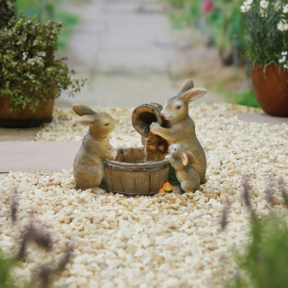 Tranquillity Water Features Playful Bunnies with Lights Animal Fountains Water Feature