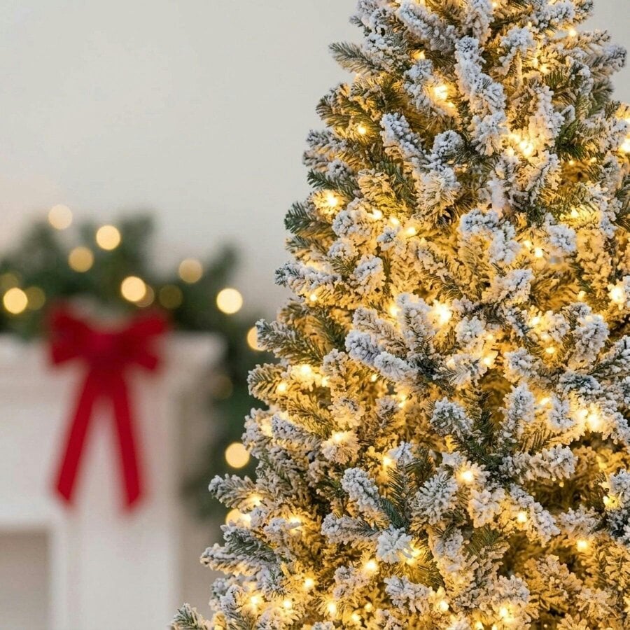 Garden Greatness 6ft Heritage Fir Pre Lit Flocked Spruce Tree Display