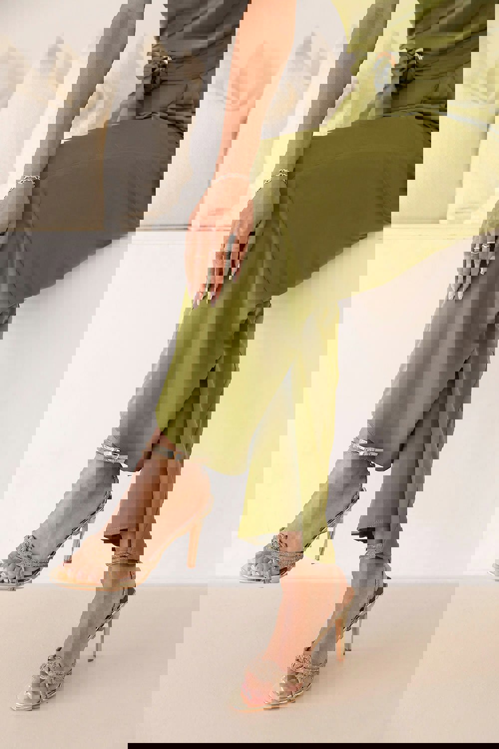 Where's That From Iseppa Diamante Knot Detail With Cross Over Ankle Strap High Heels in Gold Chrome