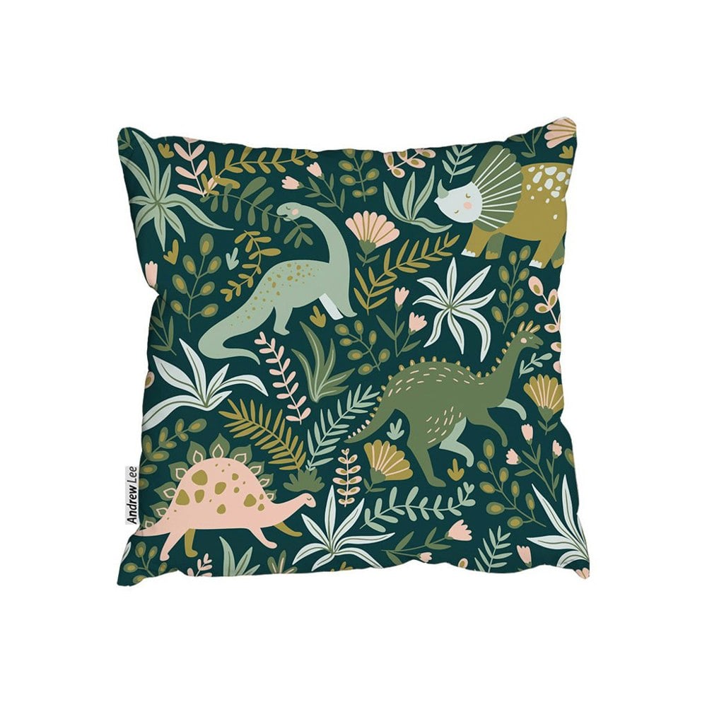 Benjamin Tate Design Hand Drawn Dinosaurs And Tropical Leaves And Flowers. (Outdoor Cushion)