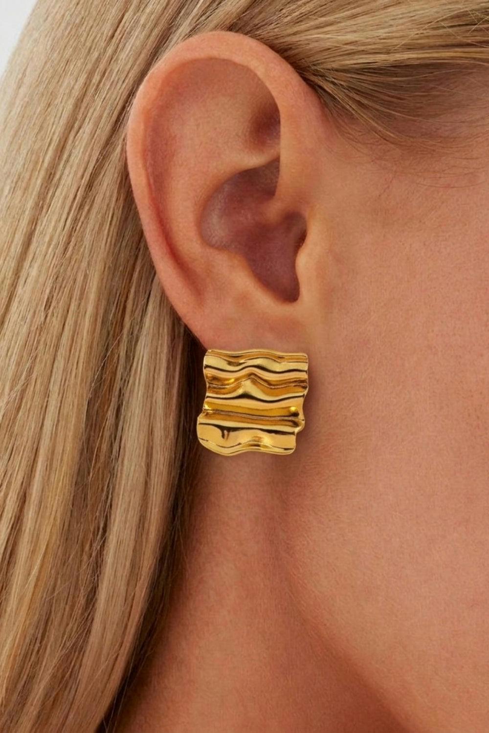 Serla Gold Plated Textured Square Earrings