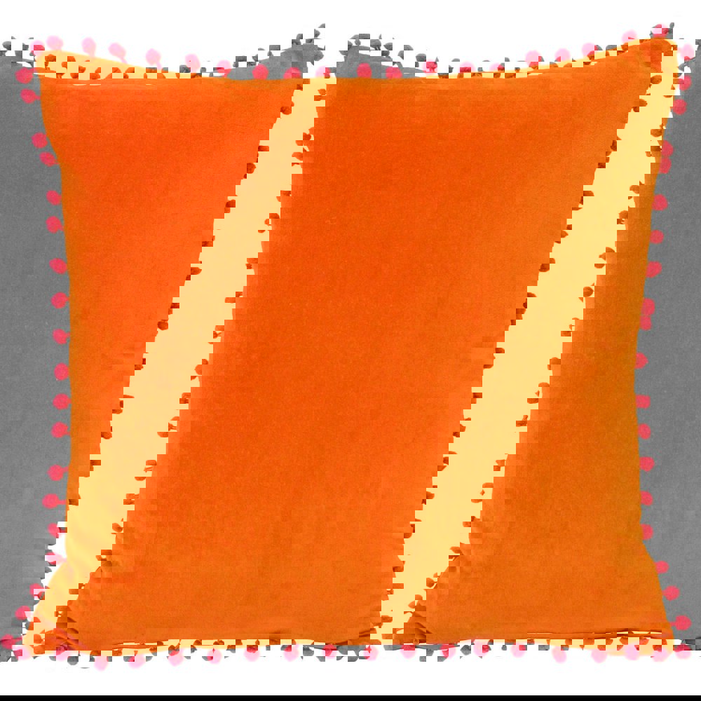 Riva Home Velvet Pompom Cushion Cover - Orange/Fuchsia