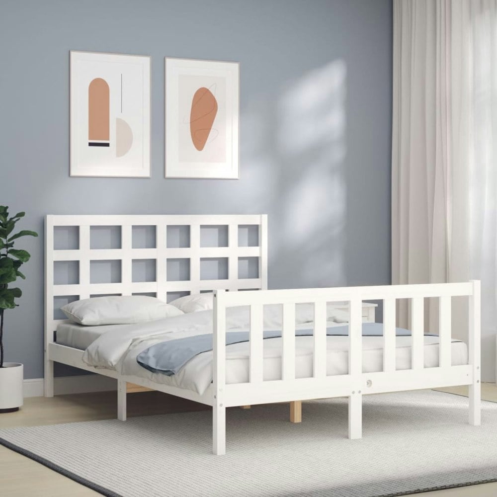 Berkfield Bed Frame with Headboard White 140x190 cm Solid Wood