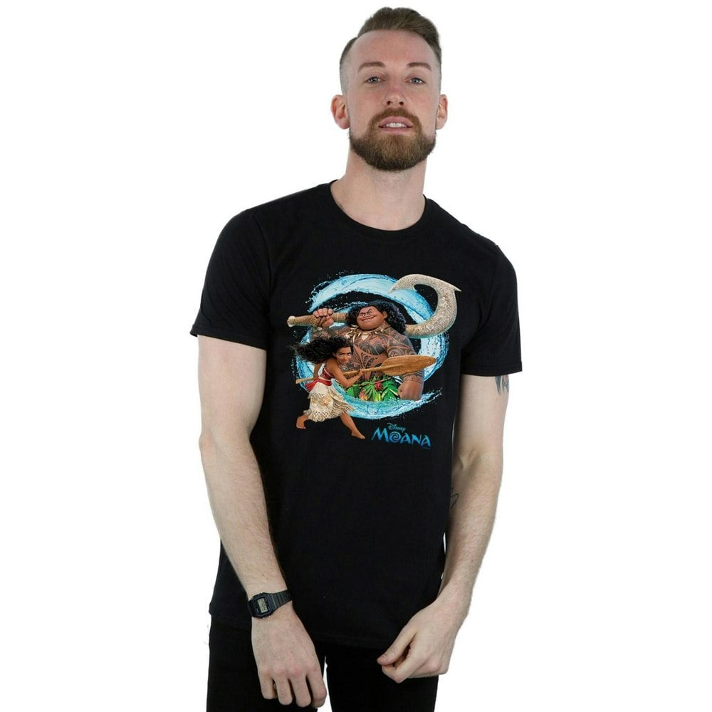 Disney Mens Moana And Maui Wave T-Shirt - Black