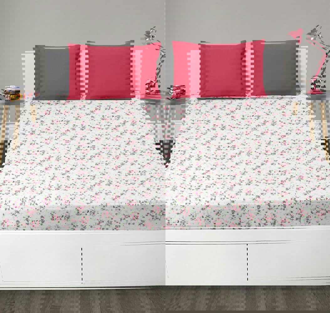 Velosso Boutique Floral Cotton Blen Pink Fitted Sheet
