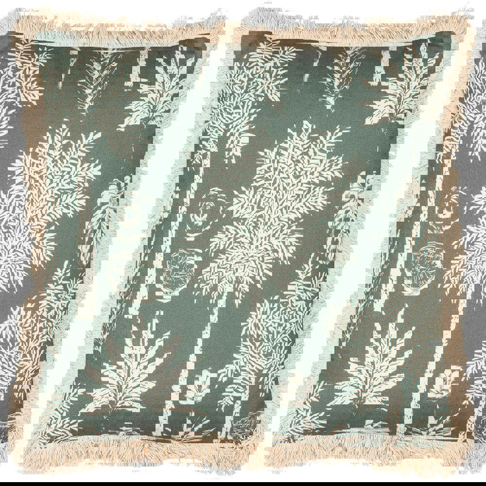 Paoletti Colonial Fringed Palm Tree Cushion Cover - Forest