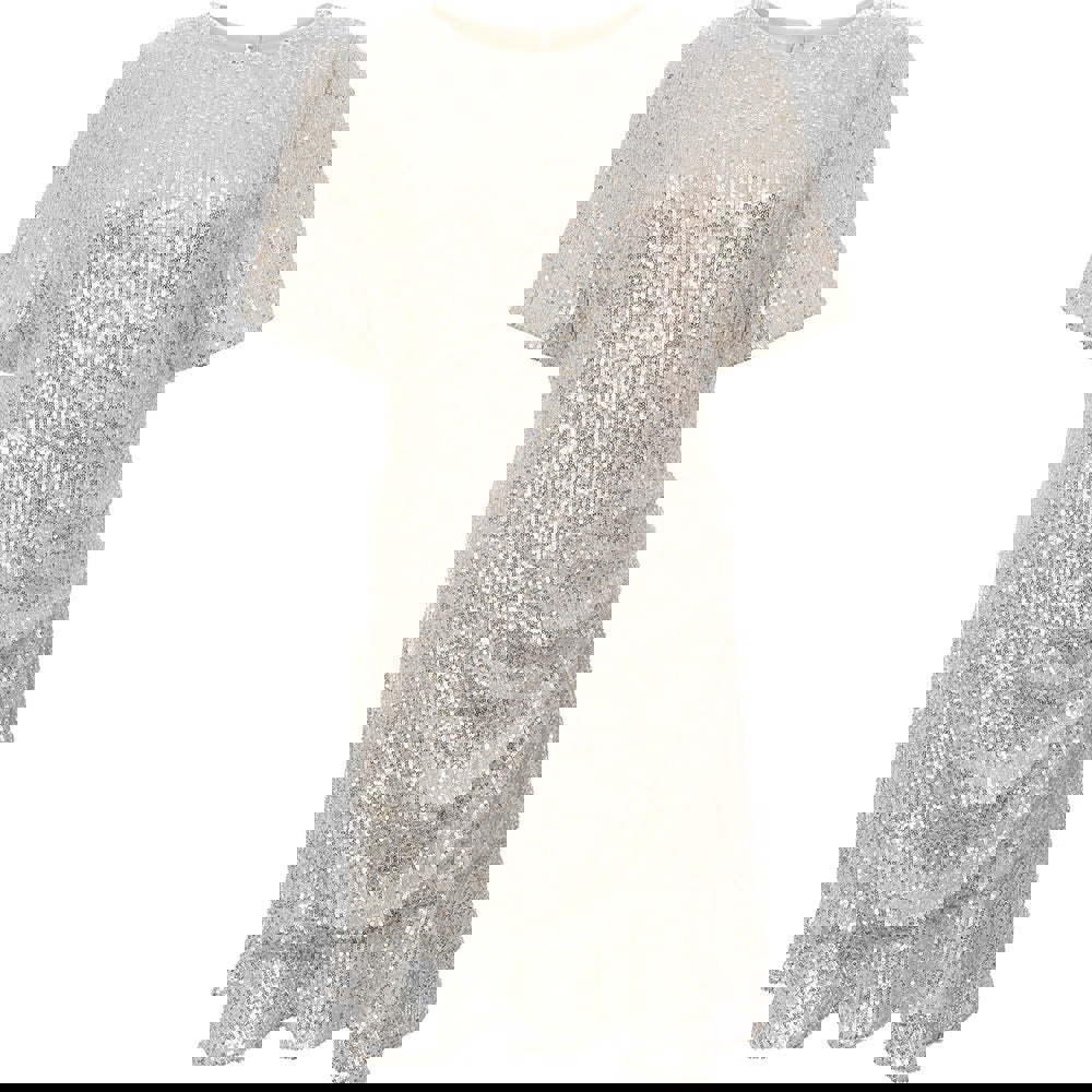 Forever 21 Forever New Women's Silver-Silver Curve Cap Sleeve Frill Hem Sequin Mini Dress