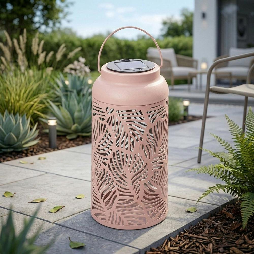Garden Greatness Solar Pink Metal Garden Lantern Light
