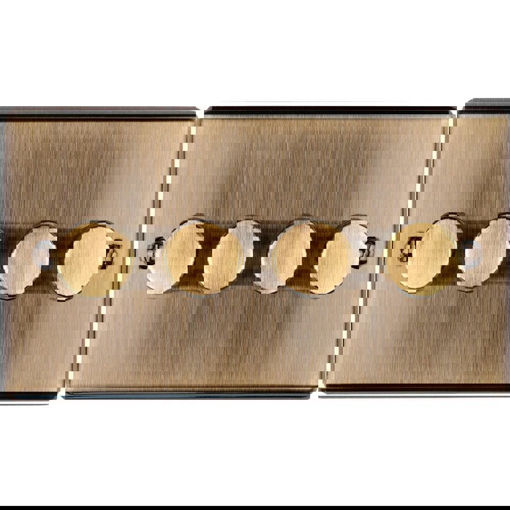4 Gang 400W LED 2 Way Rotary Dimmer Switch ANTIQUE BRASS Light Dimming Plate