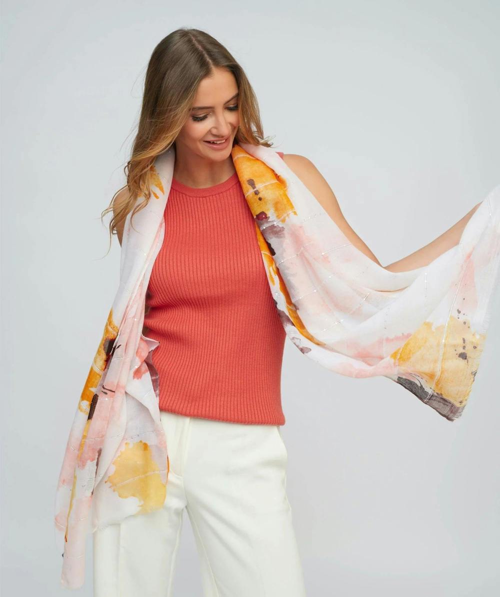 Pia Rossini Lilia - Watercolour Print Scarf - Blush Pink