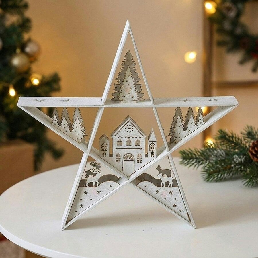 Garden Greatness Plywood Star Warm White LED Light