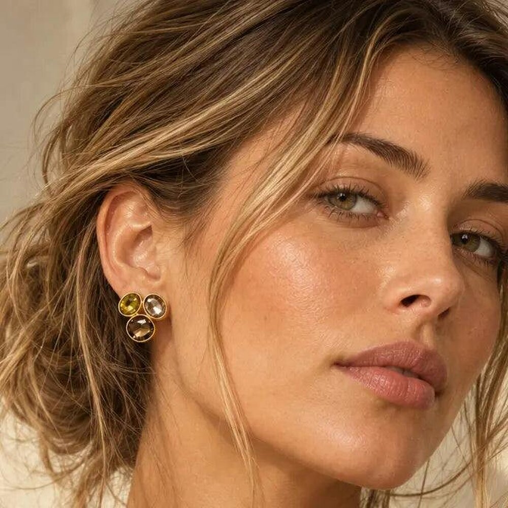 Luxe Tones Ciel Luxe 18k Gold Plated Mocha Jewel Cluster Earrings