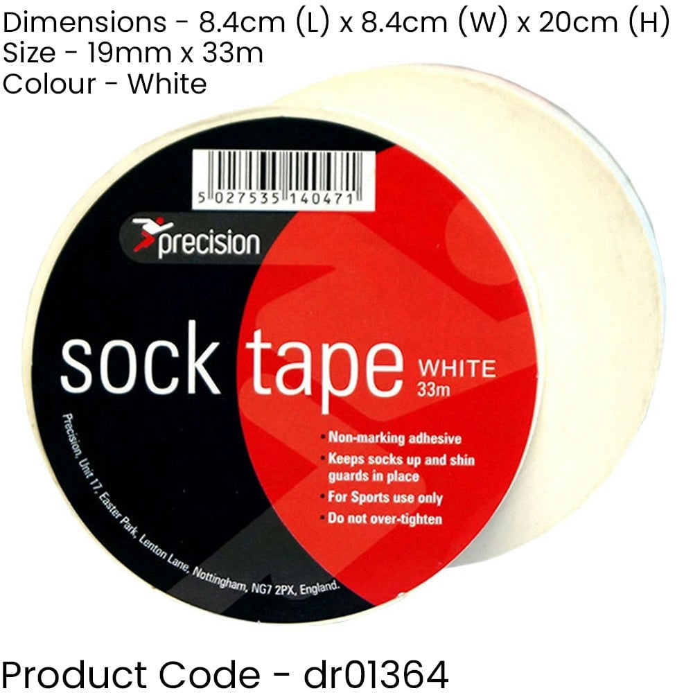 10 PACK - 19mm x 33m WHITE Sock Tape - Football Shin Guard Pads Holder Tape