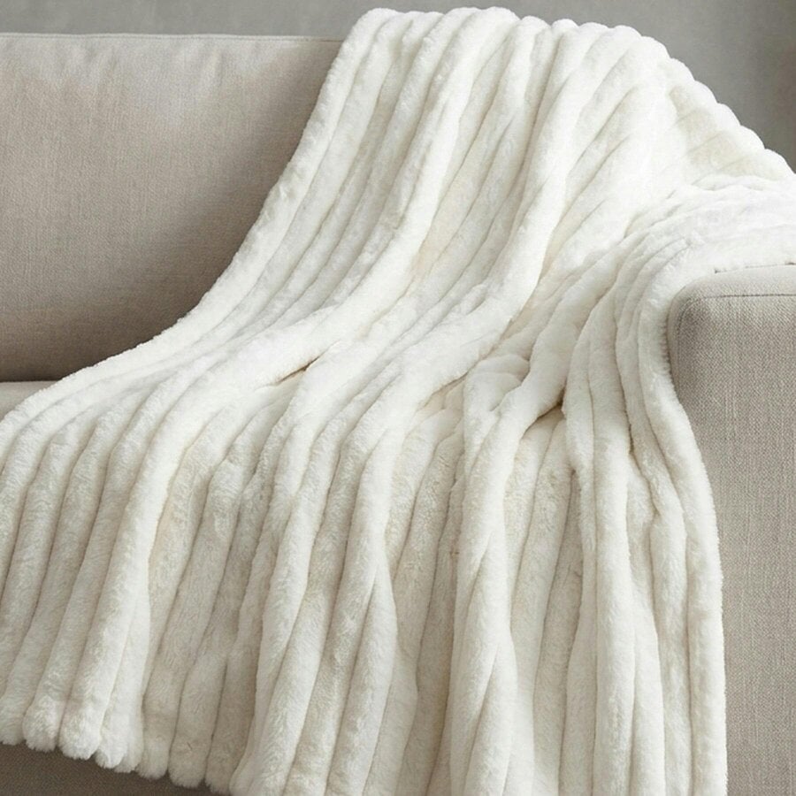 Garden Greatness Thick & Soft Ivory Faux Fur Throw