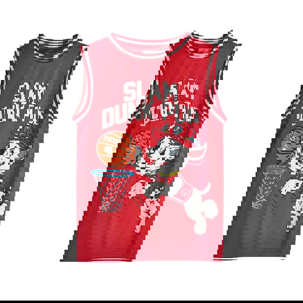 Paw Patrol Boys Slam Dunk Pup Marshall Basketball Jersey Vest Top - Red