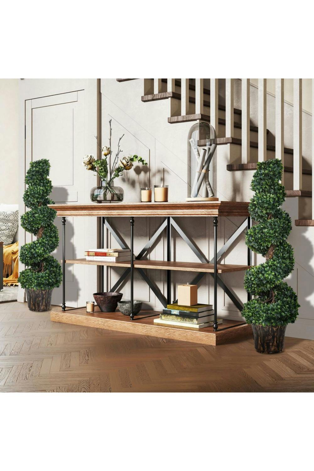 Dyzi Artificial Boxwood Spiral Topiary Tree Set Indoor Decor Green