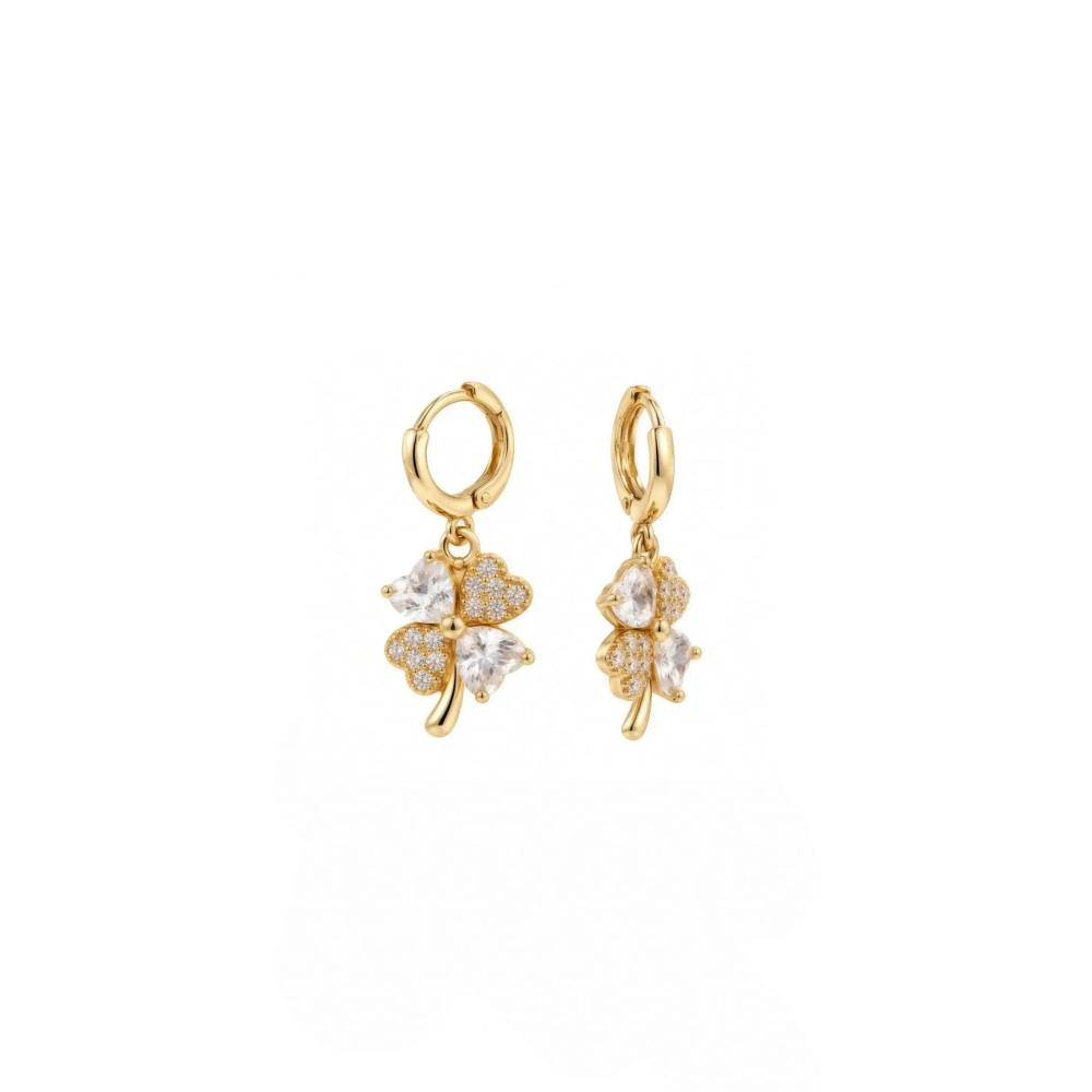 Luxe Tones Clover Luxe Gold Crystal Huggie Drop Earrings
