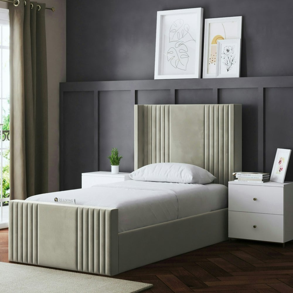 DS Living Elara Divan Bed with Winged Panel Headboard - Beige - Single / 3ft