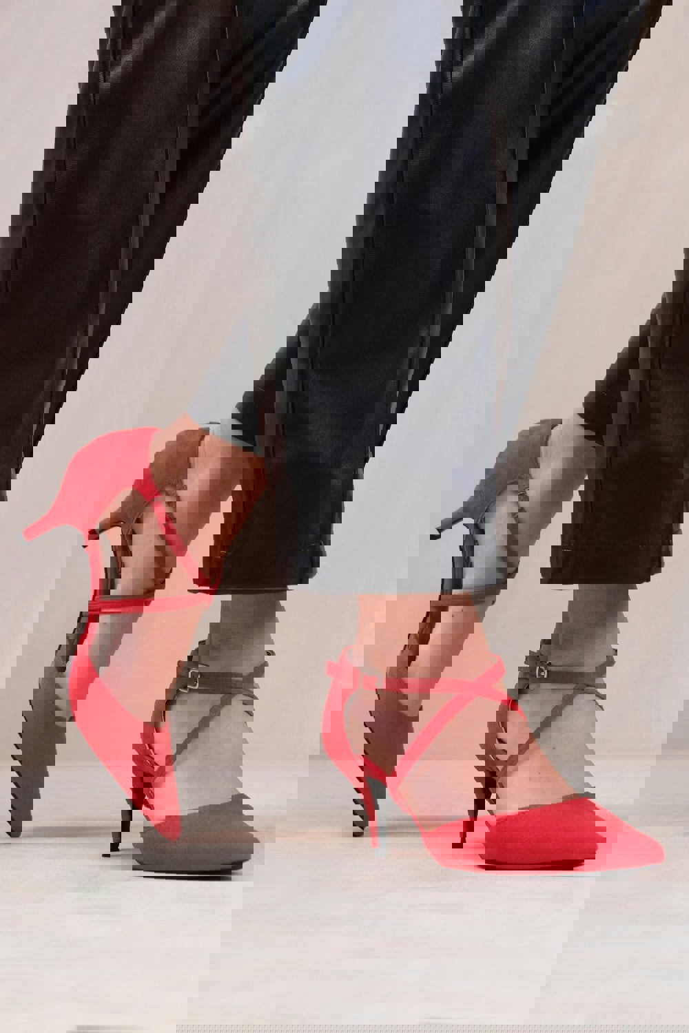 Where's That From Kennedi Low Kitten Heel With Crossover Strap in Rouge Red Suede
