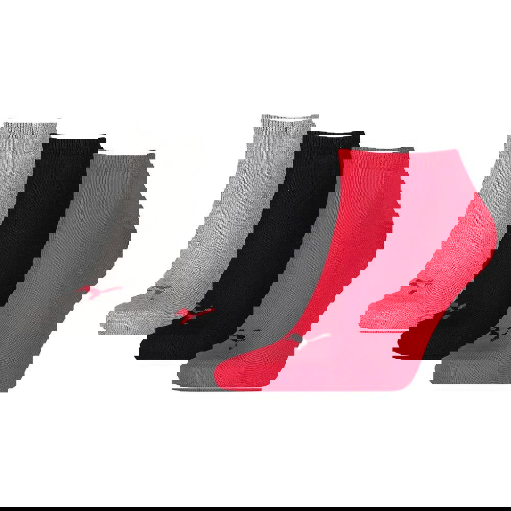 Puma Unisex Adult Invisible Socks (Pack of 3) - Black/Red/Grey
