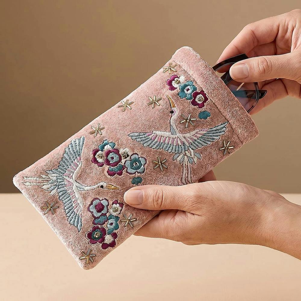 Pia Wings of Fortune Blush Velvet Glasses Case