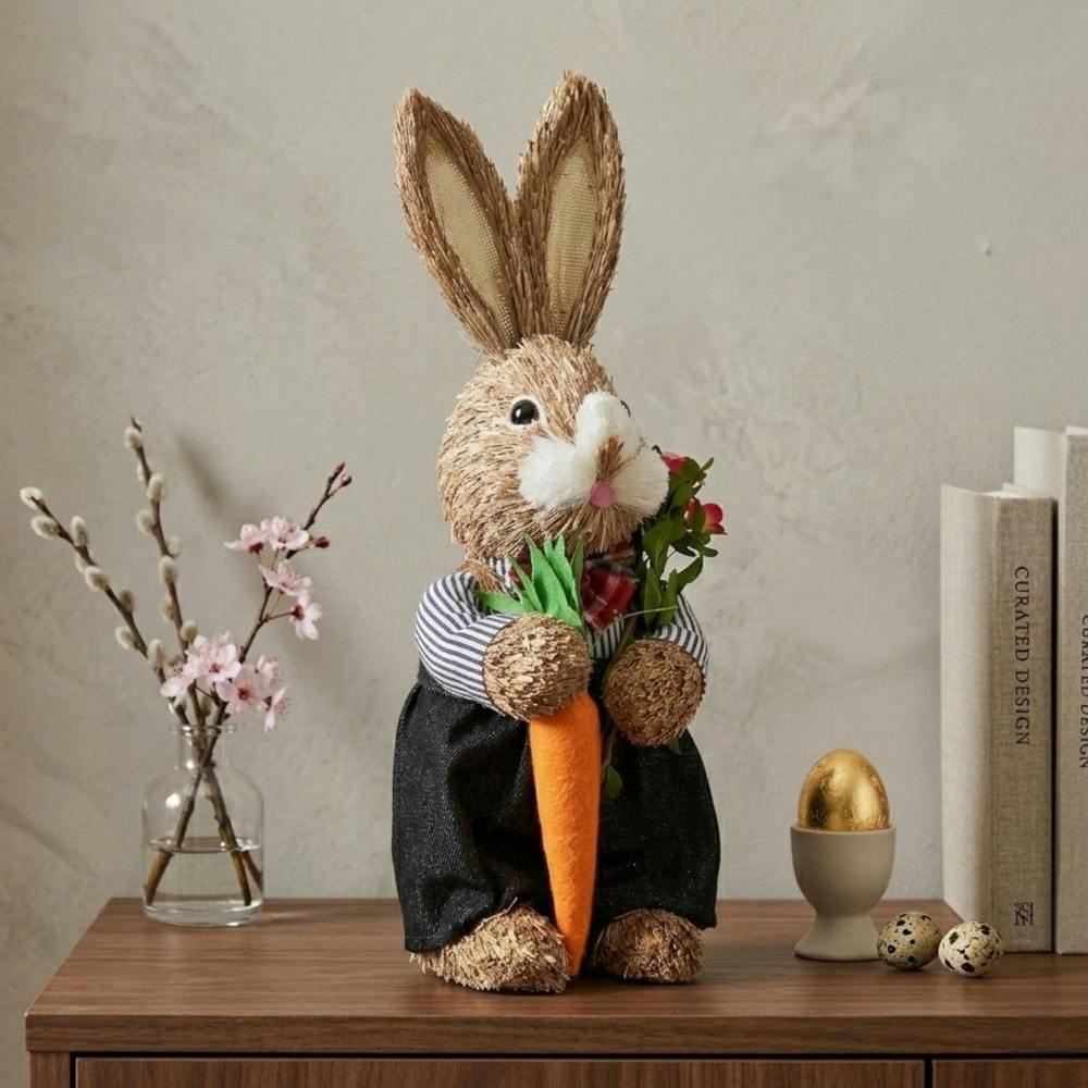 Garden Greatness Springtime Mr Straw Bunny Holding Carrot
